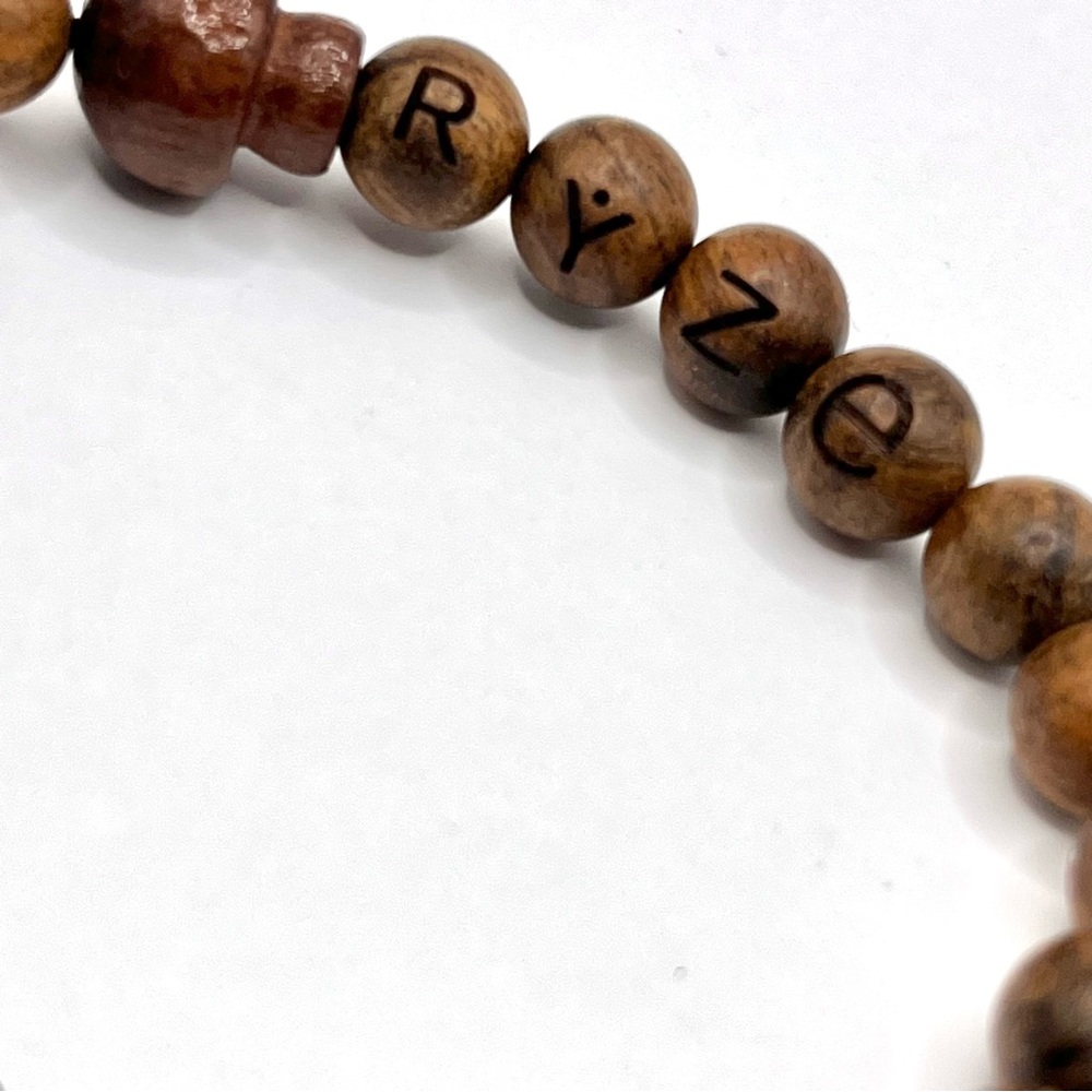 RYZE Mushroom Rosewood Bead Stretch Bracelet Quality Handmade Wood Boho Engraved - Picture 3 of 3